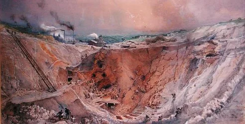 Minería a cielo abierto en Vieille Montagne, Saona y Loira, c.1854