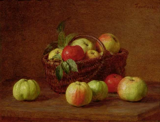 Manzanas en una cesta y en una mesa, 1888