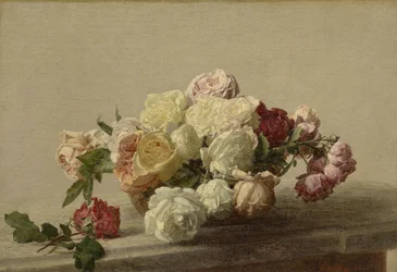 Cuenco de rosas en una mesa de mármol, 1885