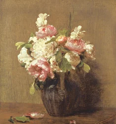 Peonías blancas y rosas, narcisos