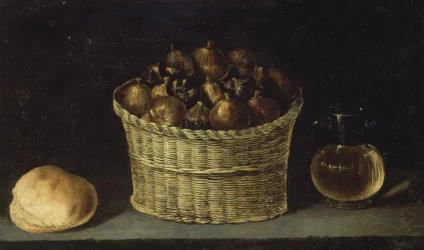 Bodegón (Cesta de mimbre con higos, pan y jarra con miel) – Siglo XX