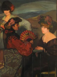 Mujeres españolas y una mujer inglesa en el balcón, 1900s