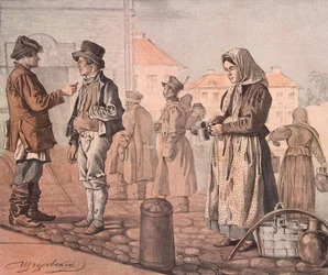 Vendedora de leche en la calle de la serie Estos son nuestros pueblos, 1842