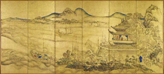 Paisaje con torre, c.1750 (oro, tinta y color sobre papel)