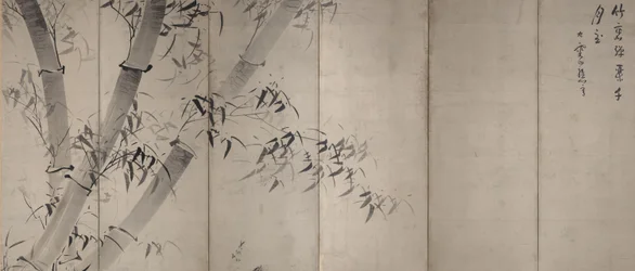 Bambú a la luz de la luna, pantalla plegable de seis paneles, c.1758-60