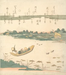 Barca de ferry cruzando el río Sumida