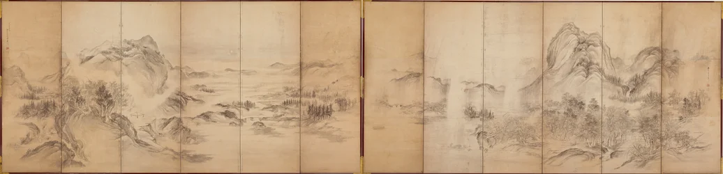 Vistas de montañas, reverso de una pantalla de seis paneles, Período Edo, 1856-58