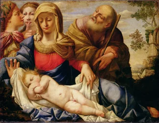 Sagrada Familia con dos figuras femeninas, mediados del siglo XVII (óleo sobre lienzo)