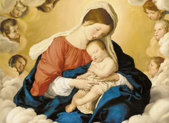 La Madonna y el Niño en gloria con querubines