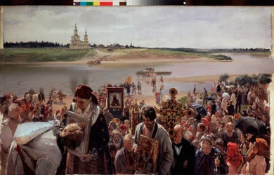 Procesión de Semana Santa. Pintura de Illarion Mikhailovich Pryanishnikov (1840-1894), óleo sobre lienzo