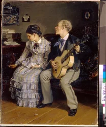 Romance despiadado. (Romance despiadado). Pintura de Ilarion Mikhailovich Pryanishnikov (1840-1894), óleo sobre lienzo