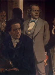 Anton Grigoryevich Rubinstein (1829-94) y Alexander Nikolayevich Serov (1820-71), de Compositores Eslavos, 1890s (detalle)