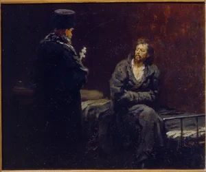 Antes de la confesión. Pintura de Ilya Yefimovich Repin (Ilia Repin) (1844-1930), óleo sobre lienzo
