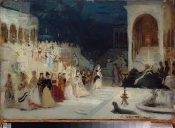 Decoración preparatoria para la ópera "" "" Sadko "" de Nicolas (Nikolai) Rimski Korsakov (Rimski-Korsakov) (1844-1908). Pintura de Ilya Repine (Ilia Repine) (1844-1930), huile sur toiler