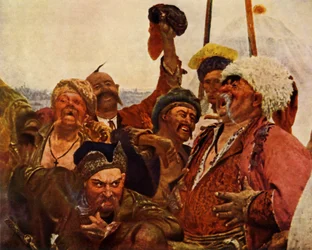 (detalle) Los cosacos de Zaporozhia escribiendo una carta al sultán turco, 1880-1890, 1965