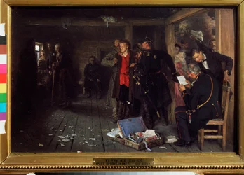 La detención del propagandista. Pintura de Ilya Repin (Ilia Repin) (1844-1930), óleo sobre madera