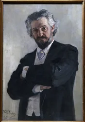 Retrato de Alexander Verzhbilovich (Verzhbilovic, Verzhibilovic, Vierzbilovich, Wierzbillowicz, Wierzbilovich, Wierzbilovicz, Wierzbilowicz) (1850-1911), violoncelliste russe, en 1895. Pintura de Ilia Iefimovitch Repine (Ilya Yefimovich Repine (1844-1930)