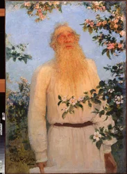 Retrato del escritor Lev Nikolayevich (Leo o Leon Tolstoy) (Tolstoi) (1828-1910). Pintura de Ilya Repin (Ilia Repin) (1844-1930), óleo sobre lienzo