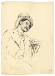 Estudio para "Un café parisino": Hombre sentado con sombrero, c. 1872-1875