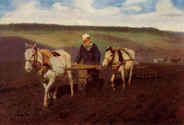 El labrador Leo Nikolayevich Tolstoy en el arado, 1887, 1965