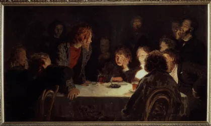 Una reunión revolucionaria. Pintura de Ilya Repin (Ilia Repin) (1844-1930), óleo sobre lienzo