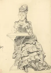 Mujer sentada en una mesa de café, c. 1872-1875