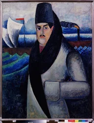 Autorretrato. Peinture de Ilya Ivanovich Mashkov (Ilya Makhkov, Matchkov) (1881-1944), huile sur toile