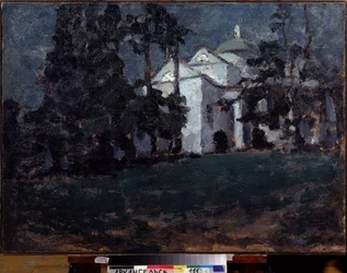 Casa en un parque. Pintura de Ilya Ivanovich Mashkov (Ilia Machkov, Matchkov) (1881-1944), óleo sobre lienzo