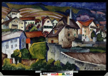 Un pequeño pueblo en Suiza. Pintura de Ilya Ivanovich Mashkov (Ilia Machkov, Matchkov) (1881-1944), óleo sobre lienzo