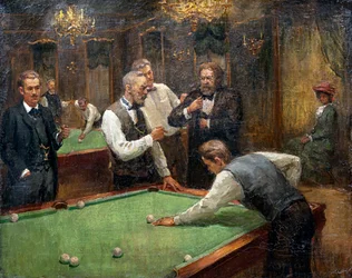 Billaristas par Galkin, Ilya Savvich (Ilia Sawic Galkin) (1860-1915), - Óleo sobre lienzo, 61x76,5 - Colección particular