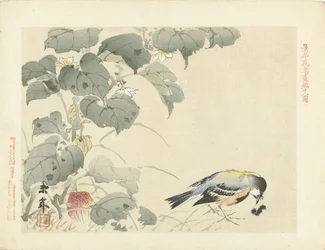 pájaro con oruga Bocetos de flores y pájaros de Keinen (título de la serie) Keinen kacho gafu (título de la serie sobre el objeto)
