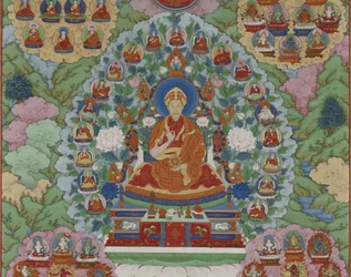 (detalle) del Emperador Qianlong como Manjusri, el Bodhisattva de la Sabiduría, Dinastía Qing