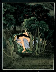 Krishna abrazado por Radha, hacia 1775
