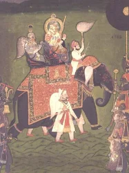 AS10 Album 43 no.4515 Rana Jawan Singh (1828-38) de Mewar cabalga sobre un elefante enjaezado, c.1835 (acuarela opaca)