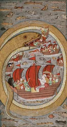 Una serpiente monstruosa devorando la flota real, c.1670-1690