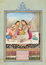 Una niña tocando el tambur mientras su compañera escucha, c.1660