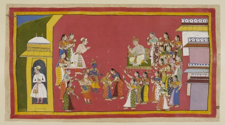 Agregue 15296 (1) f.51r, Otros han tratado de razonar con Kaikeyi en vano, y ella sigue resuelta. Dasaratha ha instado a Rama a que se demore un poco, pero está decidido a no posponer más su partida. Todo lo que llevará consigo serán prendas de vestir de