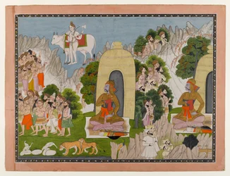 Penitencia de Arjuna, escena de una serie del Mahabharata, c.1825-40