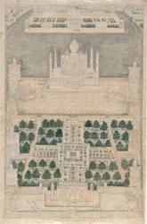 Vista aérea del Taj Mahal en Agra, 1790-1810