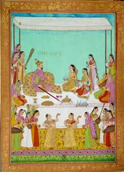 Bolaqui (o khosrou) hijo en Jihangir con la Corte de Shah Alem. Miniatura de una historia de viajes de Niccolo Manucci (1638 - 1717), explorador veneciano. India