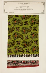 Muestra de palampore o cubrecama de algodón de Futtygurgh en Bengala, de La Colección de los Fabricantes de Textiles de la India, por John Forbes Watson, publicada en 1866