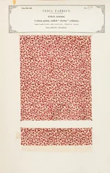 Muestra de algodón con estampado chetee (chintz) de Arcot en Madrás, de La Colección de los Fabricantes de Textiles de la India, por John Forbes Watson, publicada en 1866