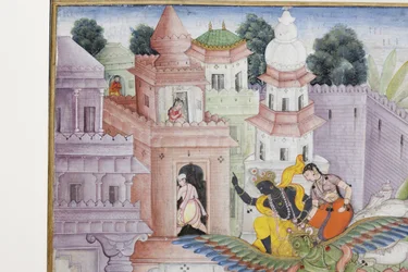 (detalle) Krishna parte al demonio Narakasura con su disco