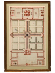 Primer plano esquemático de los jardines del Taj Mahal, Agra, Norte de India, c.1805