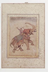 Elefante y mahout (conductor de elefantes), ca. 1595-1600