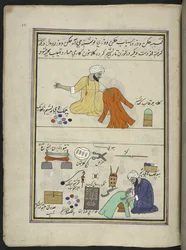 bordadora y gofradora,  86 dibujos encuadernados en un volumen que representa oficios y ocupaciones en Cachemira, se muestra a los artesanos trabajando con sus implementos y equipos,  Por un artista de Cachemira, probablemente en Srinagar, c.1850-60 (gouac