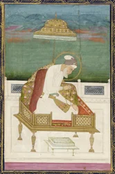 Emperador Aurangzeb; reverso: panel caligráfico, folio de álbum separado con pintura, 1619