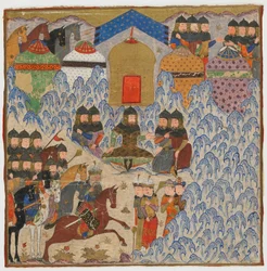 Folio de un Shahnama (Libro de los Reyes) de Firdawsi; Rustam acampado, posiblemente India, c.1425-50