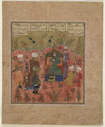 Folio de un Shahnama (Libro de los Reyes) de Firdawsi (m.1020); Rustam ante Kay Kaus