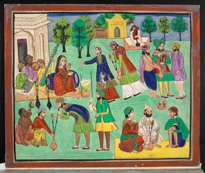 Gouache de un artista de Amritsar que representa fumar Charras, un tipo de cáñamo indio importado al norte de la India desde el este de Turkestán, c.1870 (gouache sobre papel)